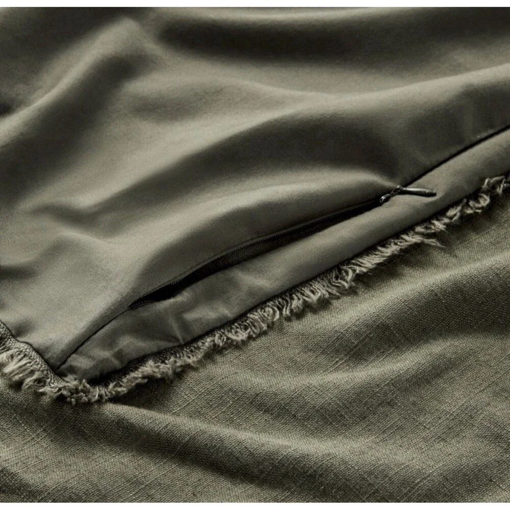 King Heavyweight Linen Blend Duvet Cover and Sham Set Olive Green - CASALUNA